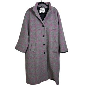 Essentiel Antwerp Earned Gray Windowpane Check Wool Blend Coat Oversized XS